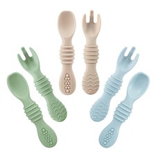 PandaEar 6 Pack Silicone Baby Spoons Forks Feeding One Size, White