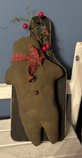 Primitive Folk Art Gingerbread Man Doll On A Cutting Board Handmade Christmas