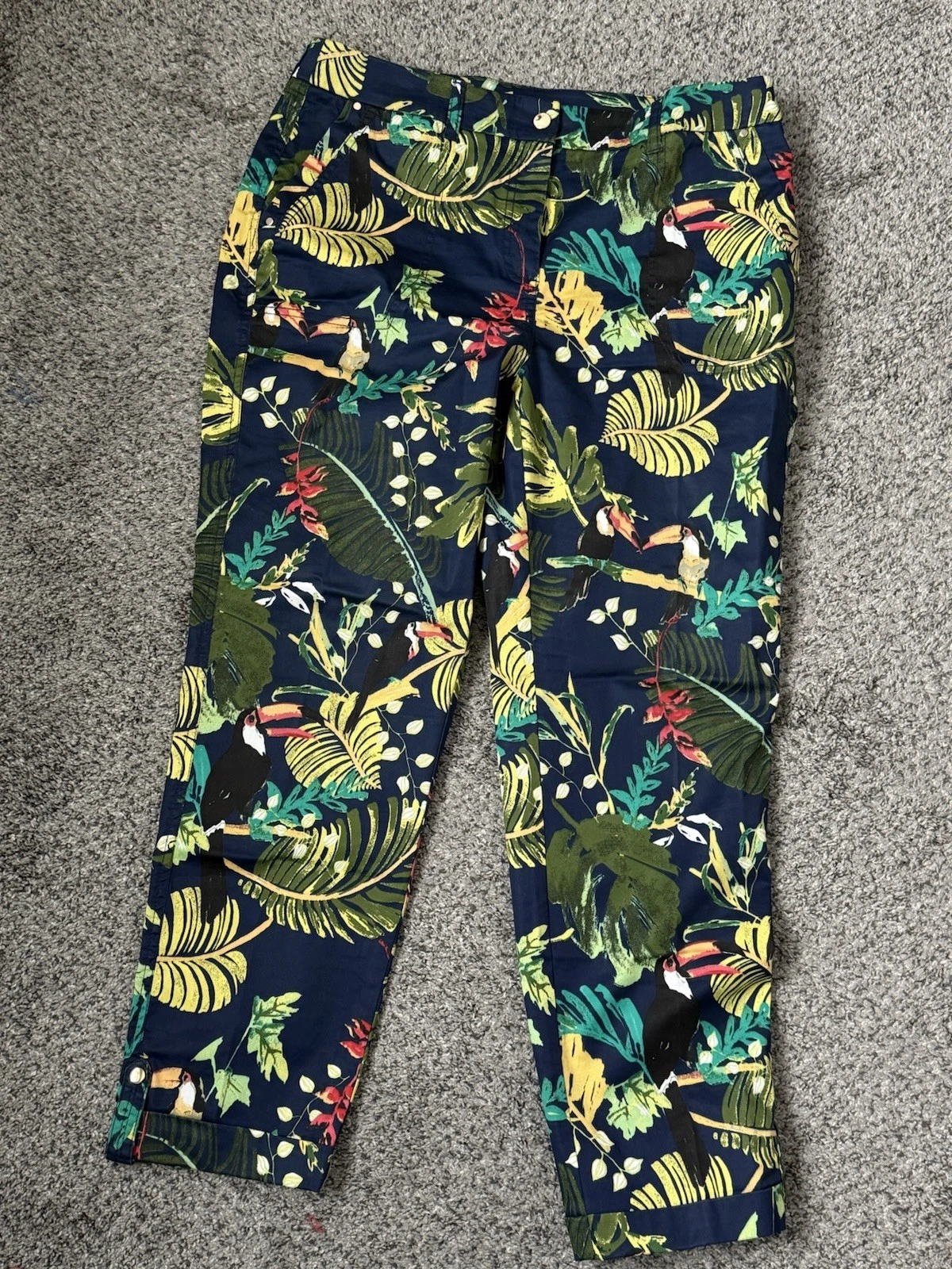 CHICOS 1p Petite CROP PANTS Floral TROPICAL Palm 4175 Capri Summer Toucan