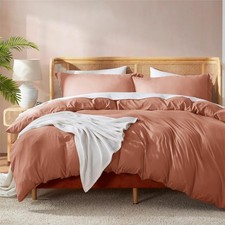 Rust Duvet Cover Queen Size - Soft Double Brushed Queen Duvet Cover Set, 3