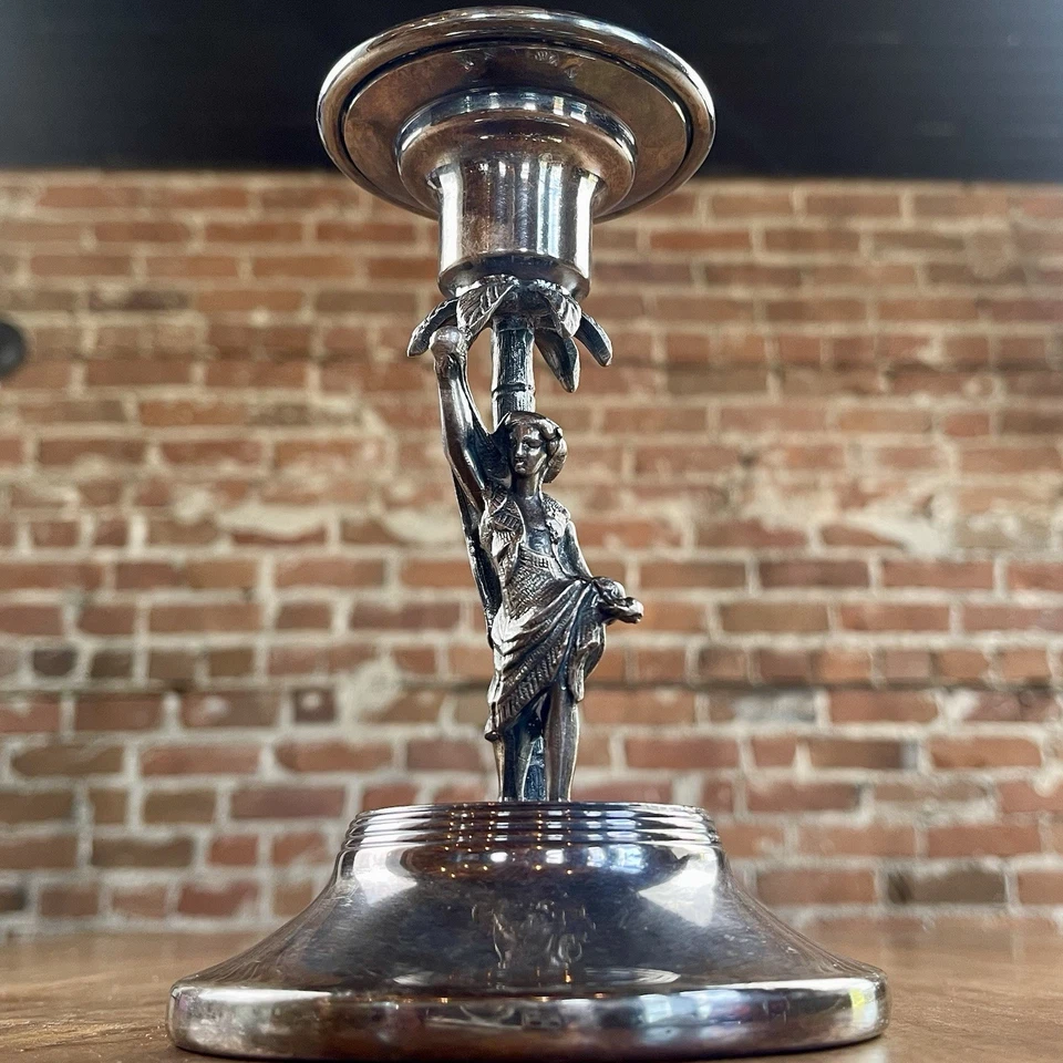 "Soporte para candelabro figurativo plateado enchapado cuádruple 6,5"" WM Rogers Mfg Co raro" Foto 3 de 4