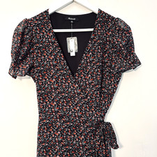 NEW Madewell Dress SmPetite Dark Floral Wrap Flowy Boho Romantic Wedding Guest