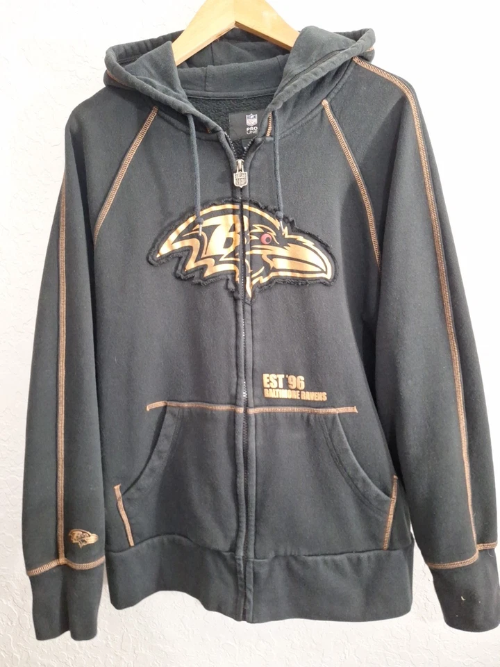 Baltimore "RAVENS FOOTBALL" Hooded  Full Zip Hoody Logo Black Womens XL Y2k  - Image 2 of 4
