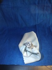 Art Deco Style Sterling Silver White Topaz Flower Filigree Engagement Ring sz9