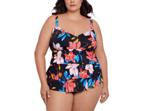 Swim Solutions Plus Size Tiered Floral-Print One Piece Multicolor Size 18W 10595
