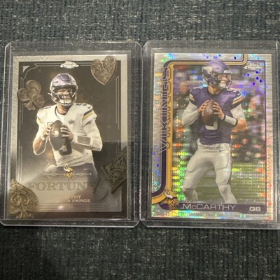 2025 Topps Chrome JJ McCarthy Lot (2) Pulsar Refractor & Fortune 15 