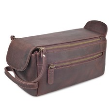 Leather Travel Toiletry Bag for Men Women Genuine Leather Dopp Kit, Sh