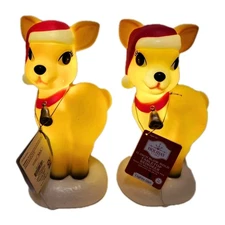 Holiday Time 11" Reindeer In Santa Hat Light Up Tabletop Blow Mold Decor Lot 