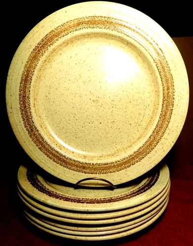 Churchill~Homespun Stonecast Staffordshire England Cottage 7Pc. Dinner Plates