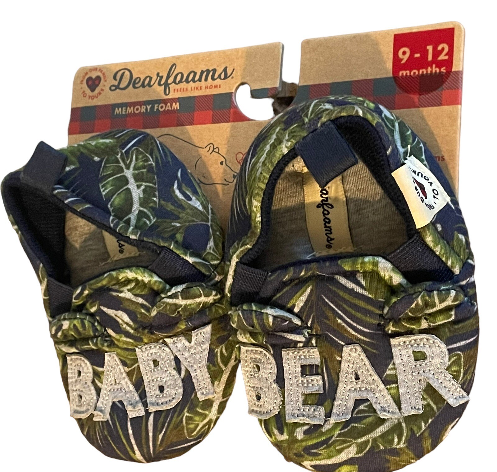 SAOLA Pantofole Dearfoams Lil Bear bambino foglia taglia 9 12 mesi suola gomma nuove con etichette $22
