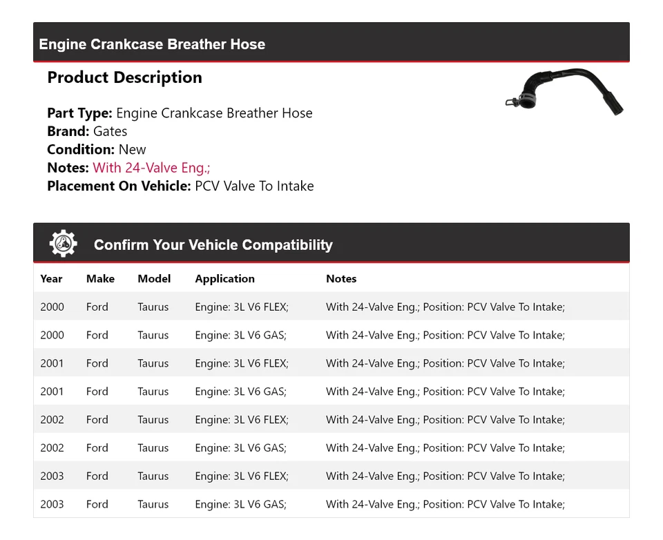 Puertas de manguera respirador cárter motor Ford Taurus 2000-2003 2001 2002 Foto 2 de 3
