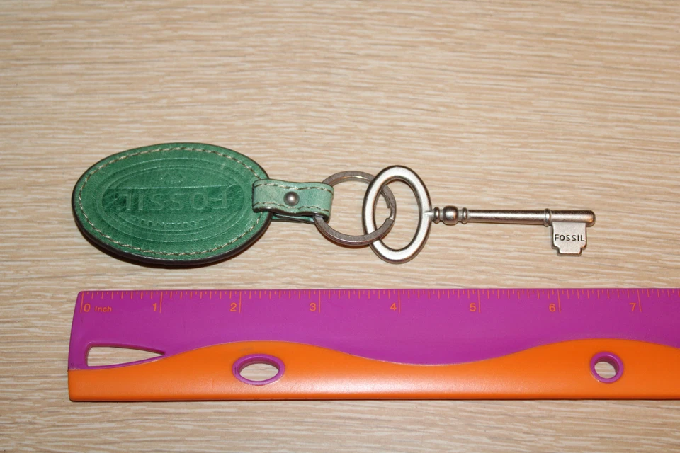 FOSSIL Purse Silver Metal Teal Blue Embossed Leather Key Chain Fob Replacement - Image 3 of 3