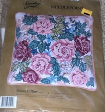 1987 Candamar "Roses" Needlepoint Pillow Kit NIP 14x14"