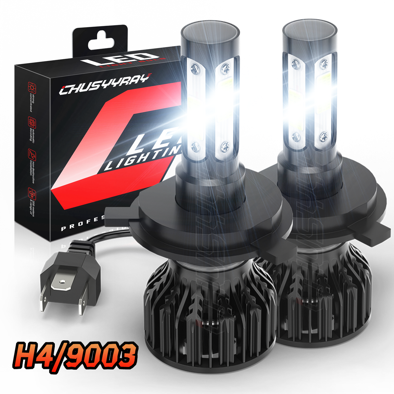 For Hyundai Accent 2000-2017 LED Headlight Kit 2x H4 9003 High/Low Bulbs 6000K