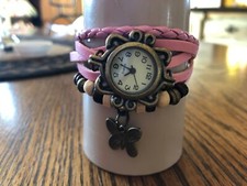 Ladies Designer Watch Leather Band with butterfly charm 10 Colors Available.