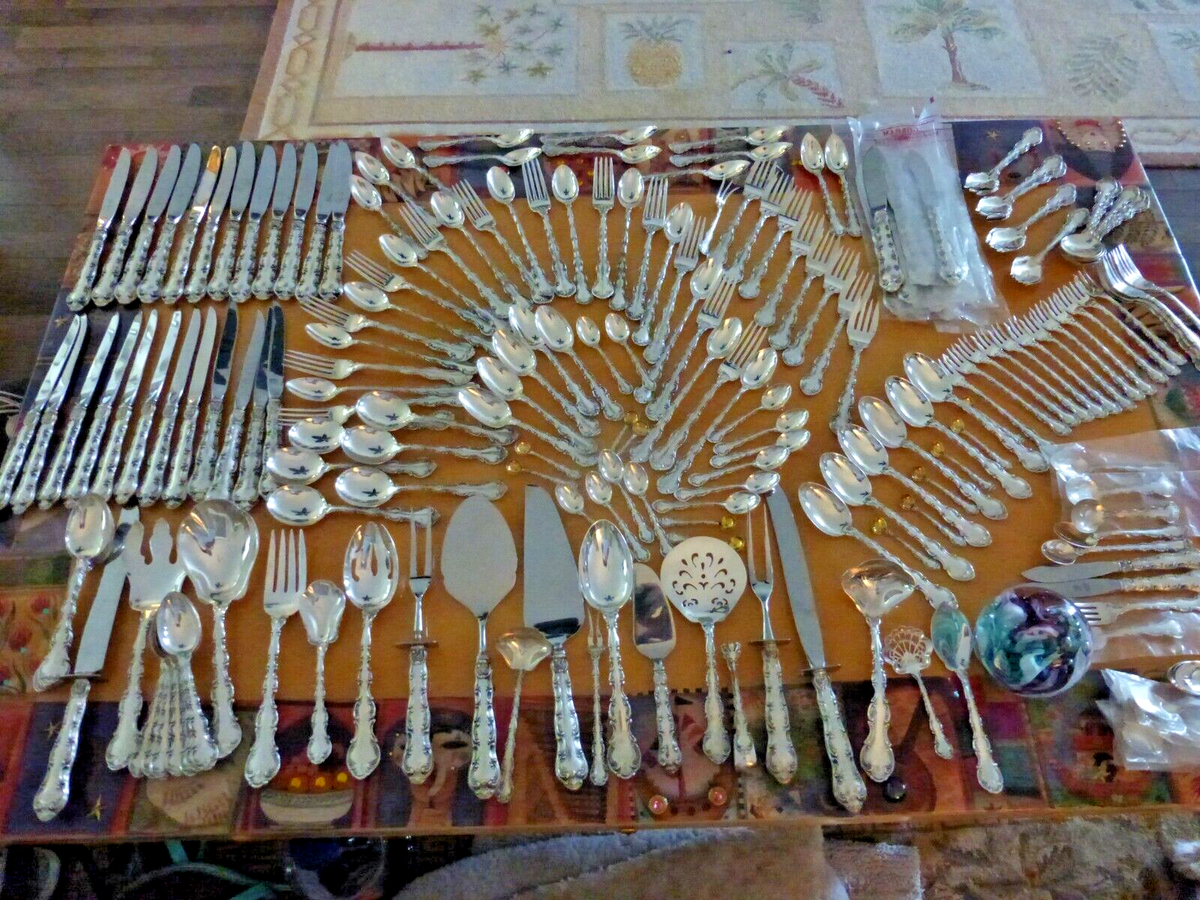 Huge Gorham Strasbourg Sterling Silver Flatware Set Service for 12 208  Total pcs