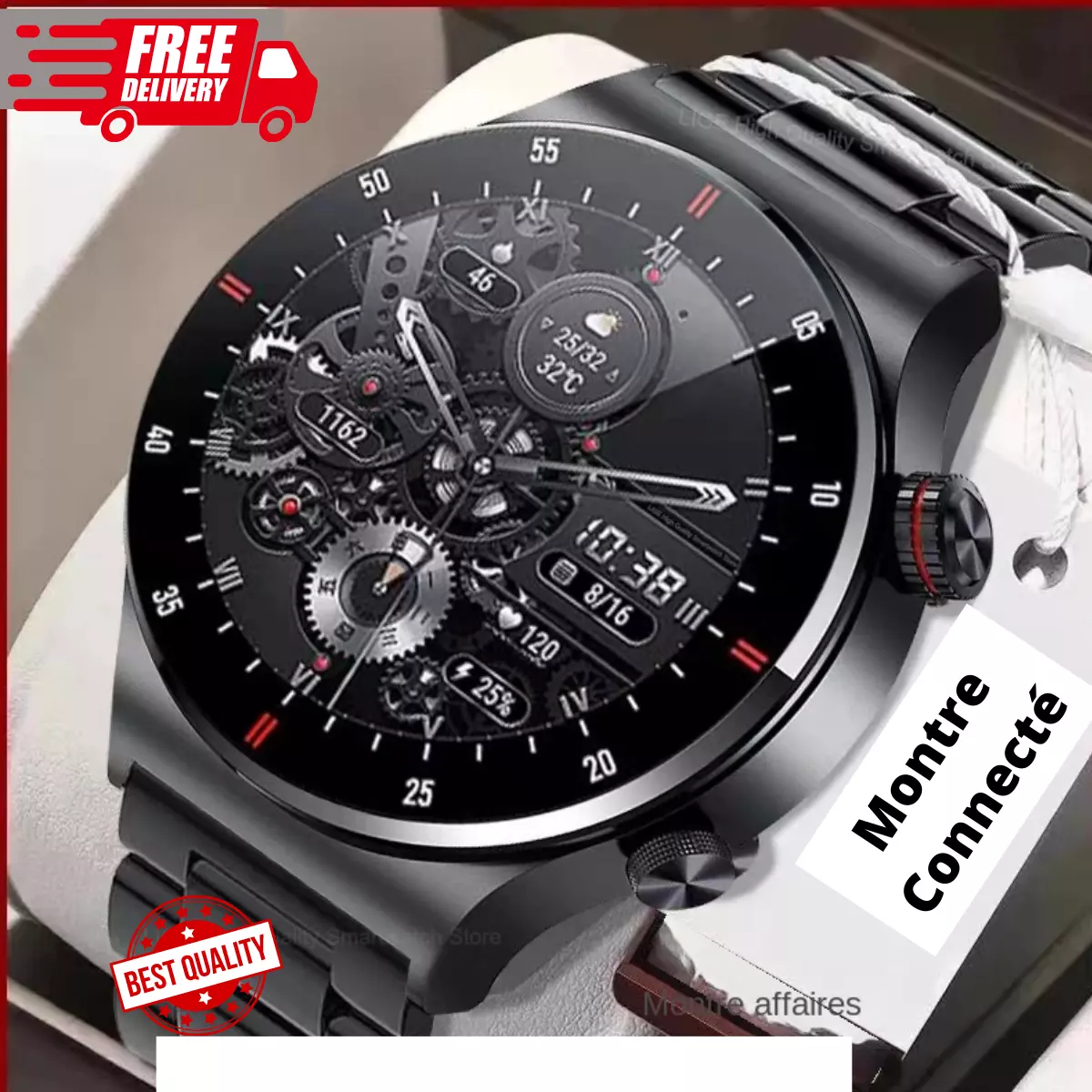 Montre connectée Pour Homme, Écran Tactile HD, Bluetooth, Appels,  Personnalisé