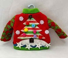 Ugly Sweater w/Christmas Tree Christmas Ornament Red/Green Knit - NWT