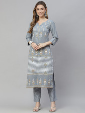 Women Gray Printed Regular Gotta Patti Kurta with Palazzos