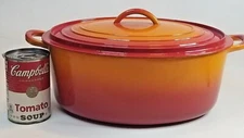 Descoware Flame Orange Cast Iron 4 Qt Oval Enamelware Pot Lid Dutch Oven Belgium