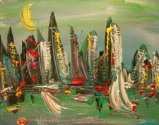 skyline city  by Mark Kazav  expressionist  IMPASTO ARTIST  rey45y