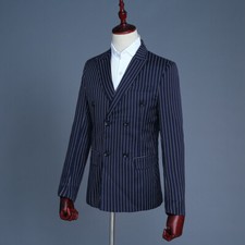 Ensemble Costume Homme 3 Pièces Rayé Marine Col Pic à Revers Peak Slim