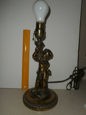 Antique Angel Cherub Figural Cast Spelter Metal Lamp BRYANT Fat Boy Socket Chain