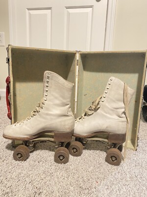 Antique Vintage Hyde Athletic Shoe Roller Skates 7, Chicago Wood