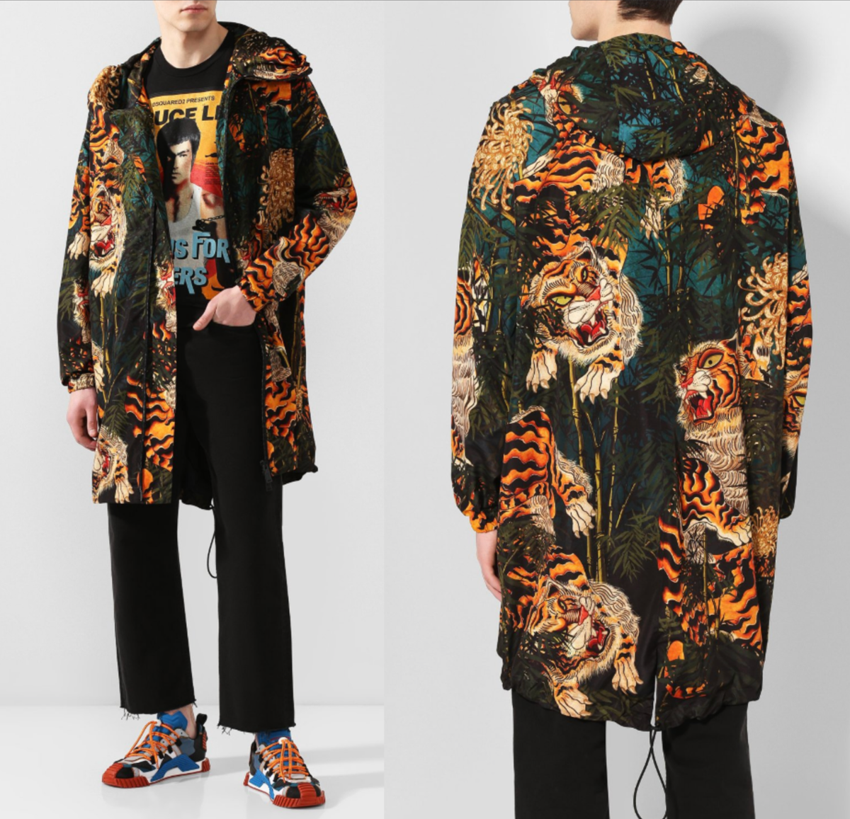 Dsquared2 Jeans Tiger Print Parka Jacket Coat Hooded Mantel