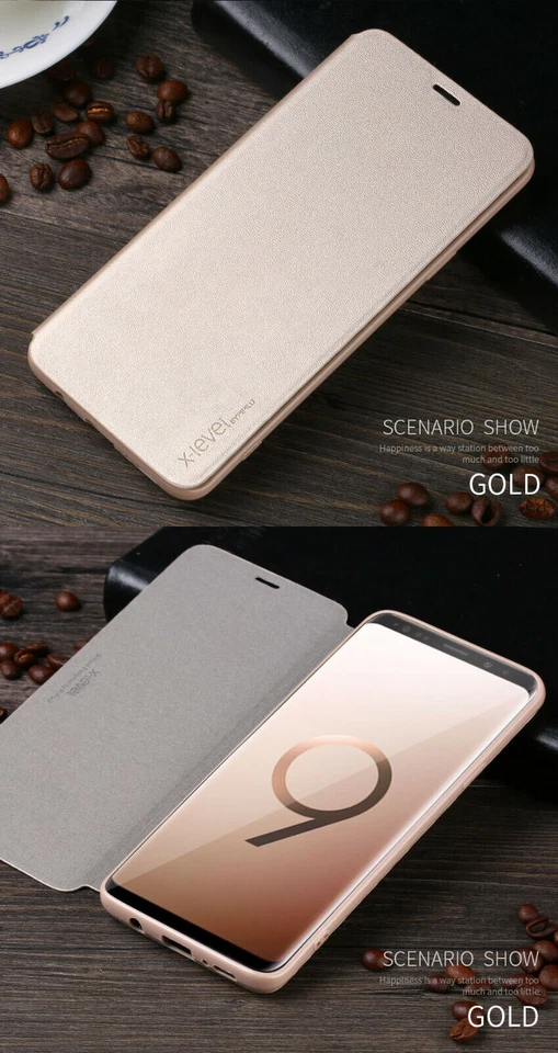 For Samsung Galaxy S9 PLUS X-Level FIBCOLOR Ultra Slim Full Flip Case/Stand GOLD — 第 2/4 张图片