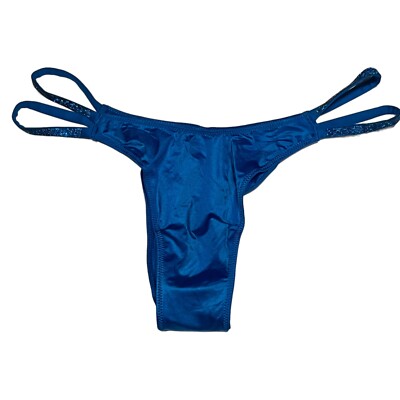 NWT VICTORIA'S SECRET Very Sexy Brazilian Pantie Sz M-L Blue Silky Bling
