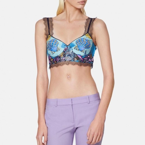 VERSACE 1F00905 Tresor de la Mer Crop Bustier Sea Silk Bralette Top Lace i44 L-M - Picture 3 of 8