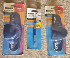 Lot 3 Blue Fiskars Border Paper Punch Lace Hearts Flower Craft Continuous Edger