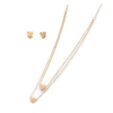 304 Stainless Steel Set Tiered Necklaces Stud Earrings Heart Gold 16.14" P678
