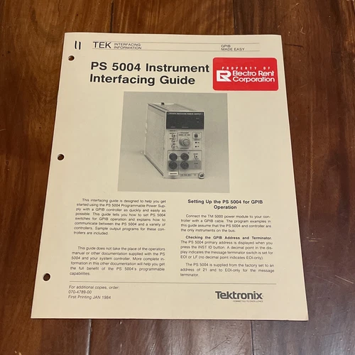 Tektronix PS 5004 Instrument Interfacing Guide Manual 070-4789-00