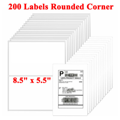 8.5'' X 5.5'' Rounded Corner Half Sheet Self Adhesive 200 Shipping Postage Labels