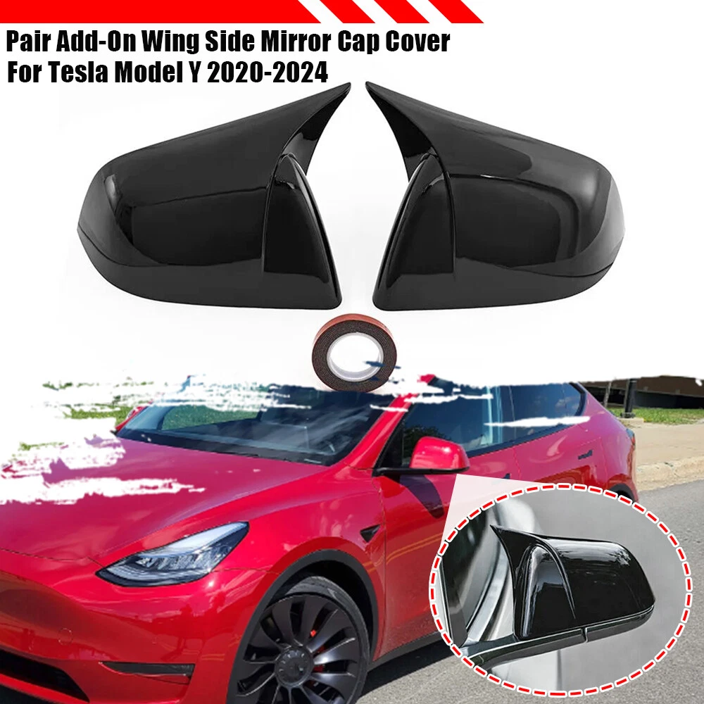 Gloss Black Add-On Side Mirror Cap Cover Horn Style For Tesla Model Y 2020-2024