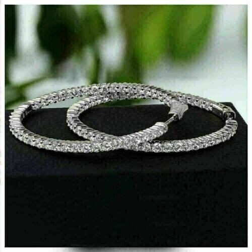 3Ct Lab Created Diamond Shape Inside Out Hoop Earrings 14k White Gold Plated