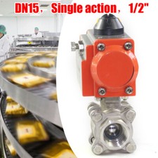 1/2" 3-Piece Single-Acting Pneumatic Air Actuated Ball Valve Stainless Steel US