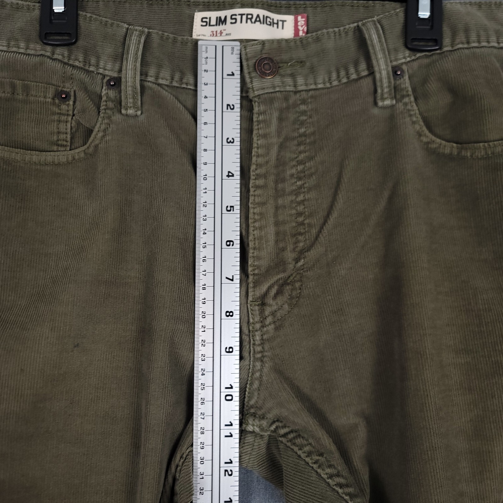 Levis 514 Pants Mens 36x30 (Fits 35x31) Green Corduroy Slim Straight White Tab thumbnail 8
