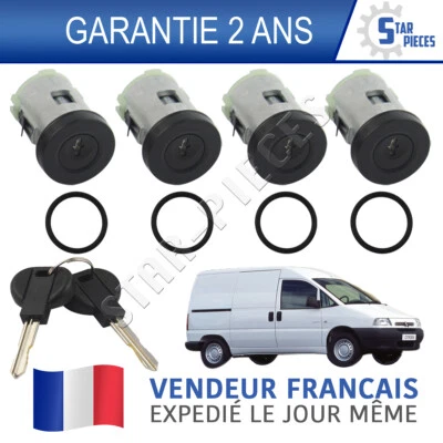 LOT DE 4 BARILLET SERRURE DE PORTE PEUGEOT EXPERT CITROEN JUMPY SCUDO 95-06