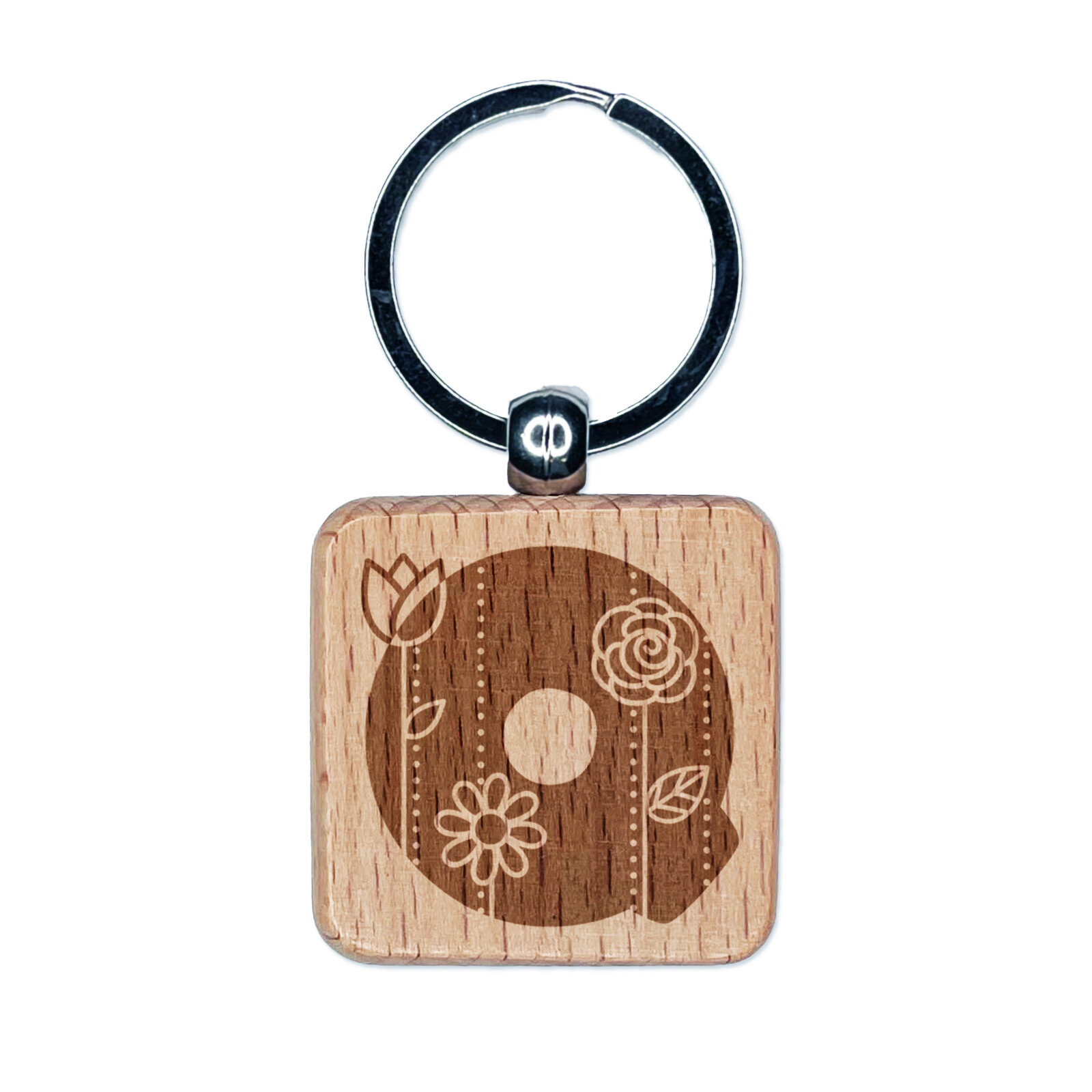 Sweet and Cute Flowers Rounded Block Letter Q Engraved Wood Square Keychain