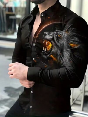 【激レア】リフト LION GRAPHIC VINTAGE BT-SHIRT 黒 Button Up Shirts Long Sleeve Black Lion Graphic Casual Vintage
