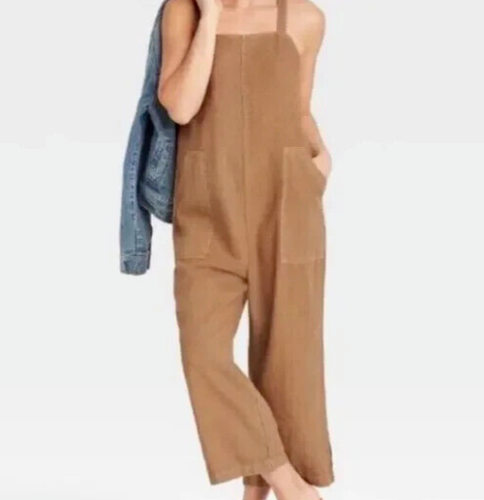 UNIVERSAL THREAD Brown Linen Rayon Relax Crop Pants Romper Overalls Jumpsuit M