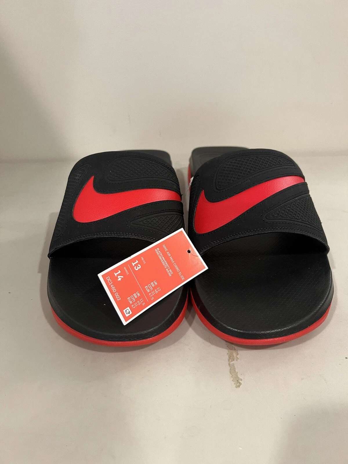 Sandali Nike Air Max Cirro Slide taglia 13 DC 1460 002 nero rosso senza scatola nuovi con etichette