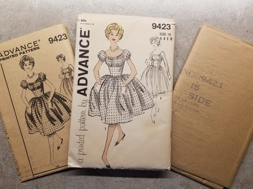 UNCUT Vintage 1950s ADVANCE Adorable Dress Sewing Pattern 9423 Size 15 4412