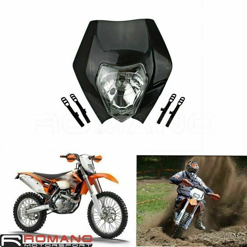 Headlight Black Headlamp w/Rubber Straps For Enduro Motocross XT660 XR230 KX450  - Afbeelding 1 van 10