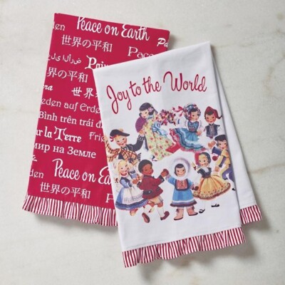 Christmas Cyndi Lauper ''Joy to the World'' Kitchen Towels, Set of Two, 24'' x 30''