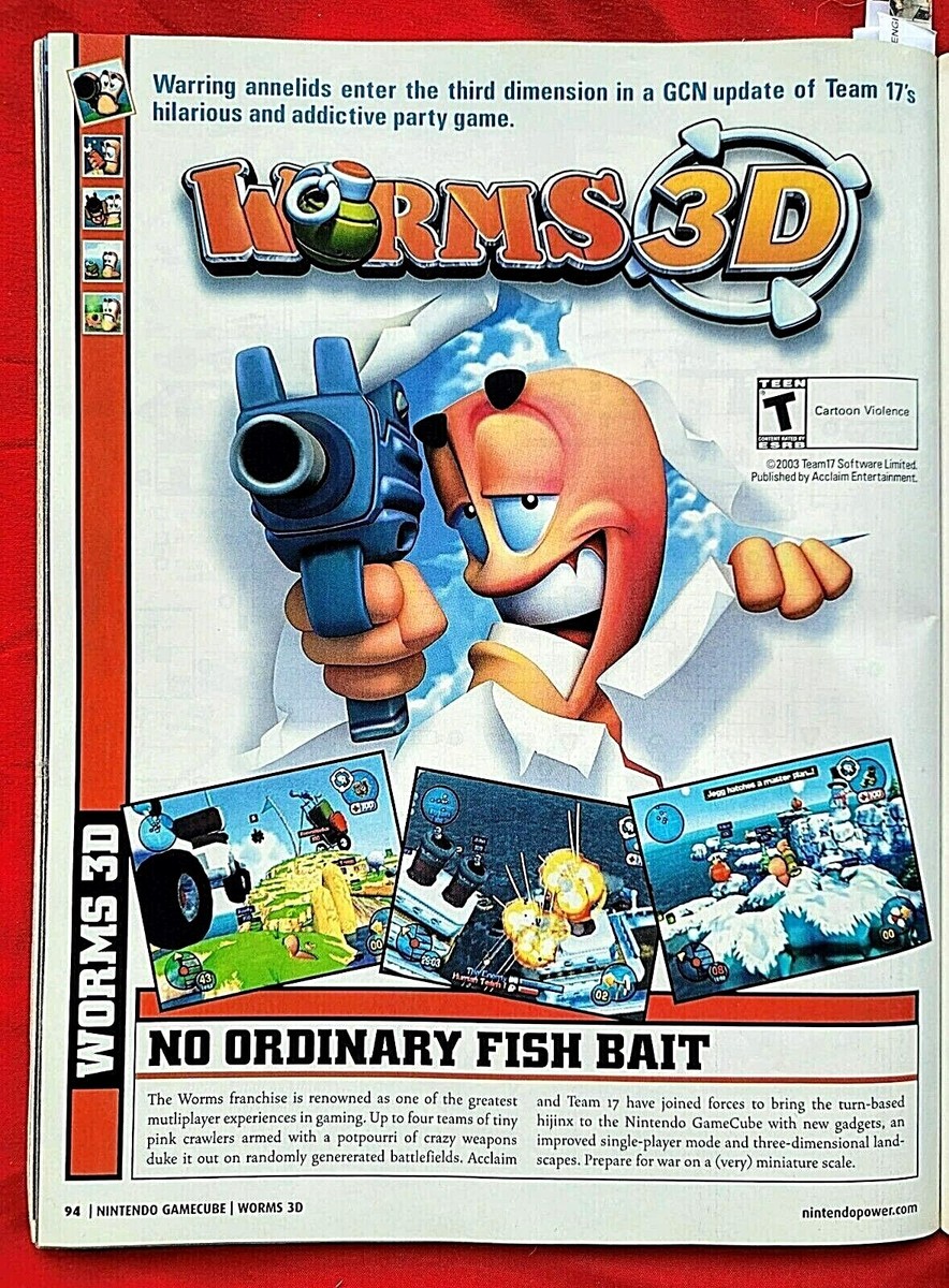 RARE! 2004 WORMS 3D Nintendo GameCube Video Game Promo Art PRINT