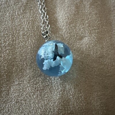 One Airplane Flying Through The Sky/clouds Necklace Transparent Ball Shape Resin